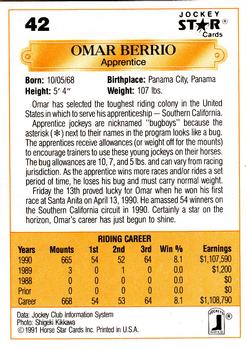 1991 Jockey Star Jockeys #42 Omar Berrio Back